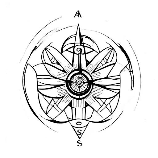 A Minimalist Tattoo Of A Compass Surrounded By Flowers