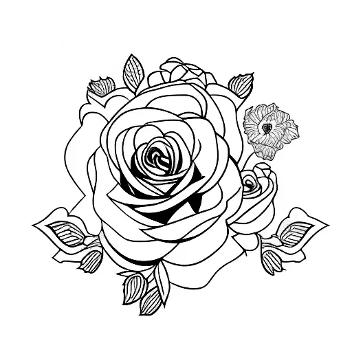 Multiple Smallred Roses Spine Tattoo Stencil With A Black Scorpion In The Middle Of The Flowers