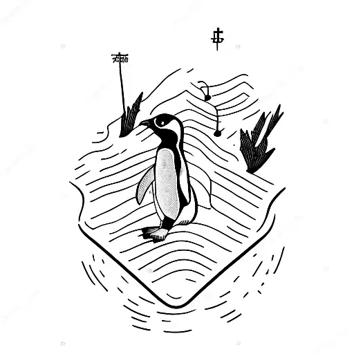 A Minimalist Tattoo Of A Linux Penguin Playing A Guitar