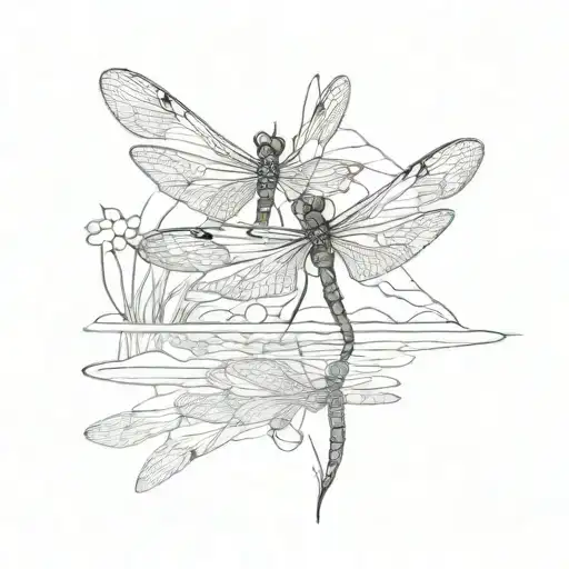 Dragonflies Water Mountains Reflected Horizontally