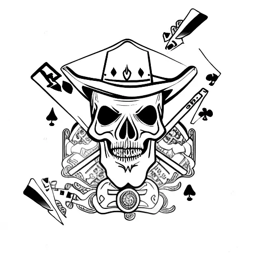 Smoking Cowboy Skull With Playing Cards