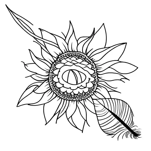 Sunflower And Feather Intertwined