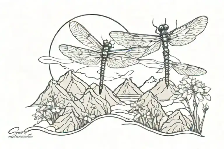 Dragonflies Water Mountains