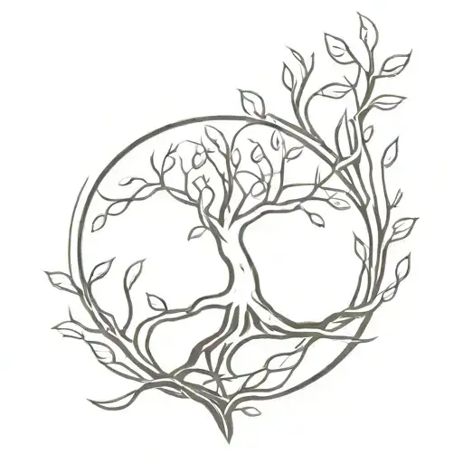 A Minimalist Tattoo Design Of A Family Tree Intertwined With A Heart Symbolizing Love And Freedom