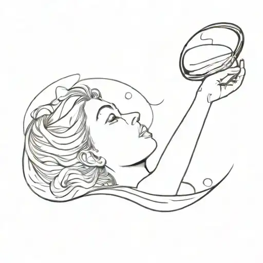 Simple Sketch Of A Woman Floating In A Spoon Of Water