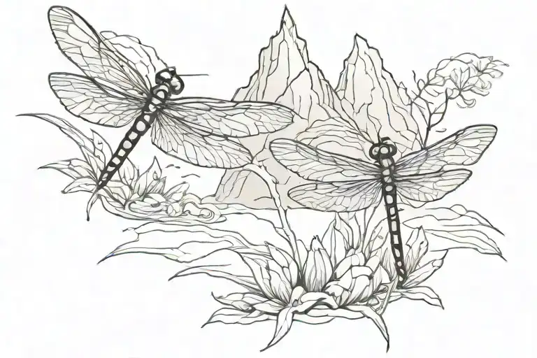 Dragonflies Water Mountains Reflected Horizontally