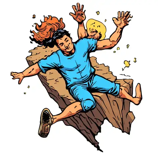 1 Cartoon Falling Off A Cliff And Another Cartoon Saving Him