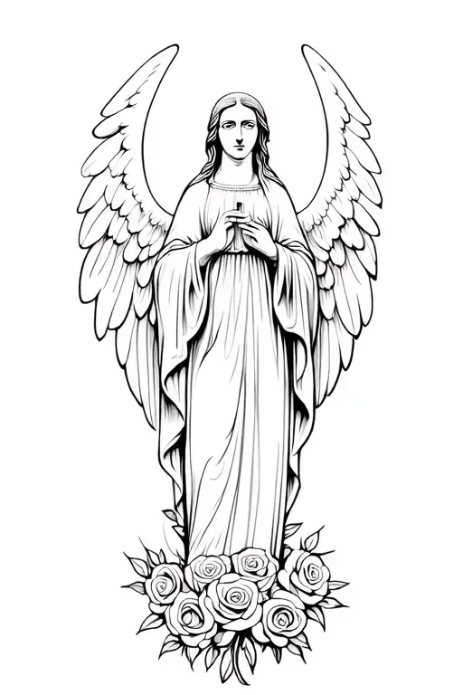 Archangel Micheal The Archangel Virgin Mary With Roses