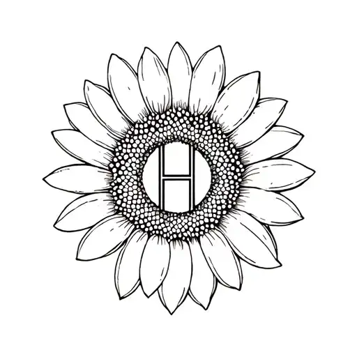 White Ink Sunflower With A Capital H In The Middle