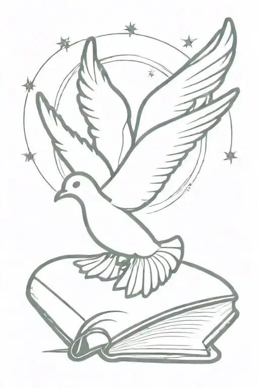 Book With Dove Wearing Halo Resting On Top