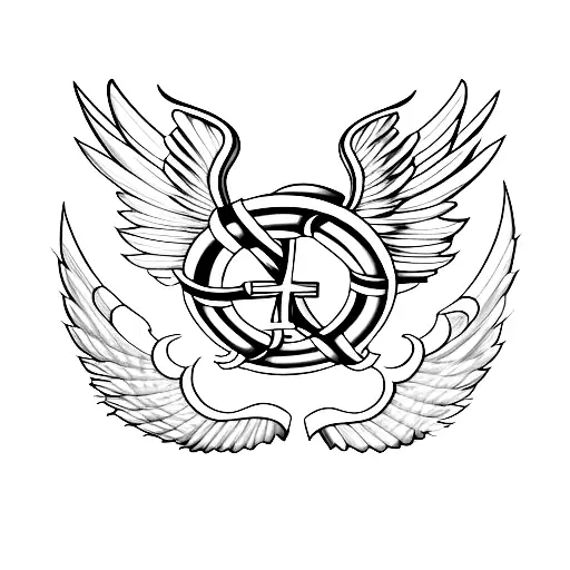 Christian Cross With M Inside And Wings On The M