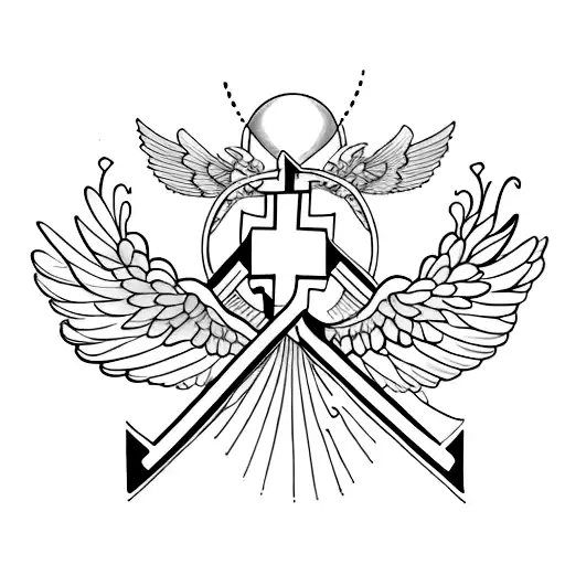 Christian Cross With M Inside And Wings On The M