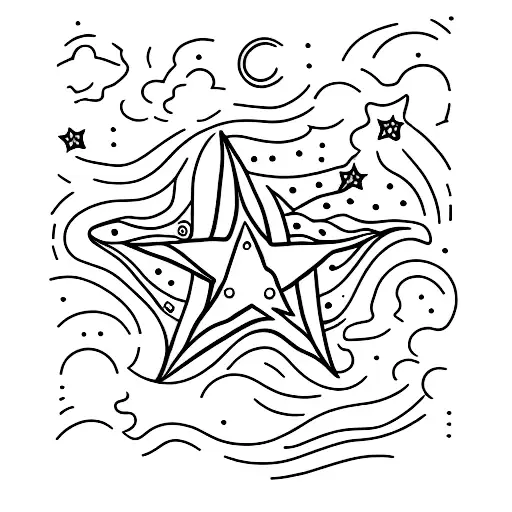 A Minimalist Tattoo Of A Starry Night Sky Painted On A Book