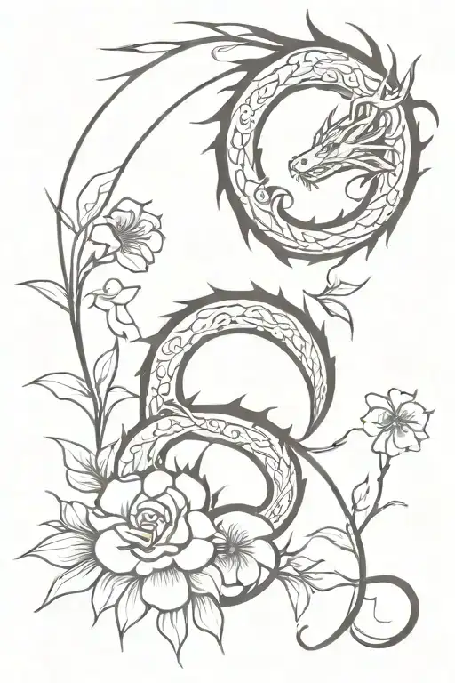 Dragon And Flowers Tribal