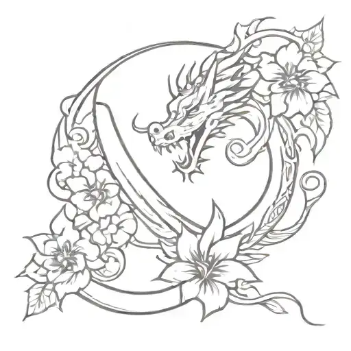 Dragon And Flowers Tribal