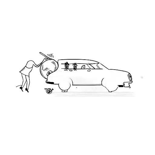 A Girl Opening The Door Of A Car And Puting A Moon In The Trunk