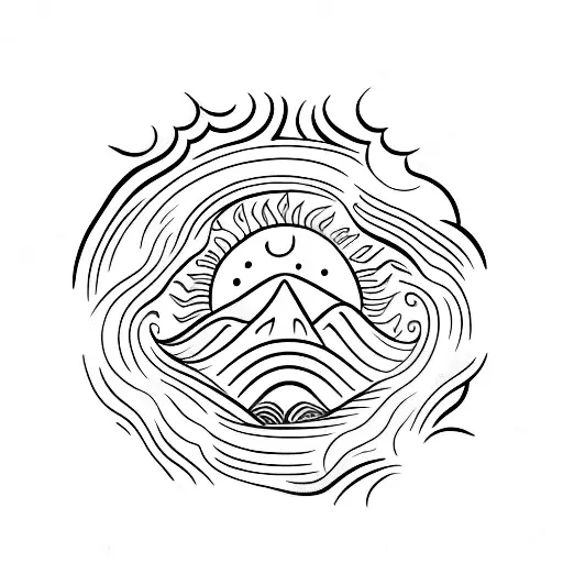 The Words 'Pura Vida' Drawn Like A Wave With Sun Behind It