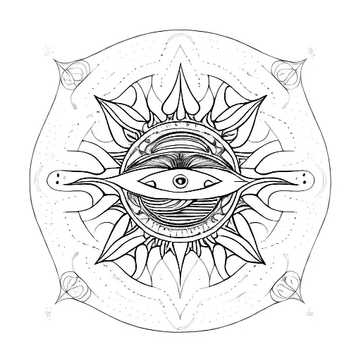 A Psychedelic Sun With Geometric Shapes