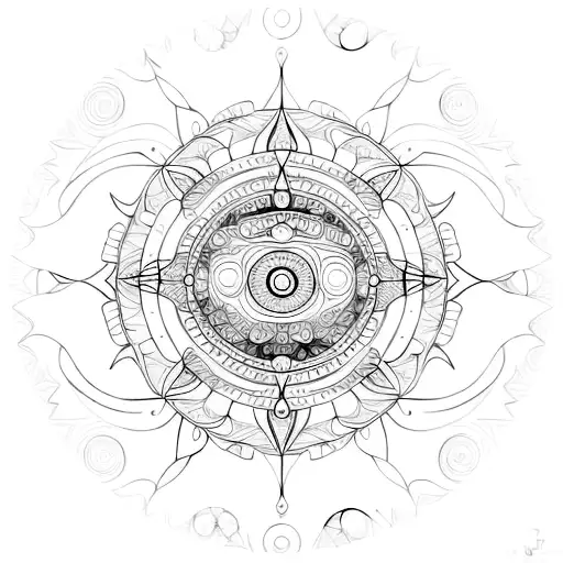 A Psychedelic Sun With Intricate Patterns And Geometric Shapes