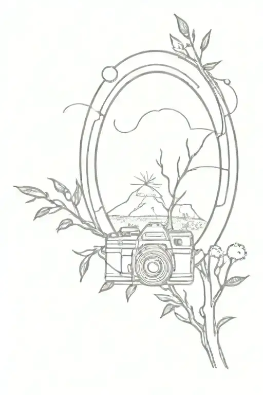 Single Line Drawing Camera With Nature Scene