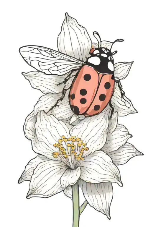 Small Ladybug On A Pink And White Daffodill