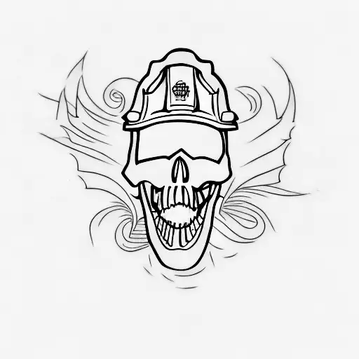 A Minimalist Tattoo Of A Skull Head Wearing A Firefighter Helmet