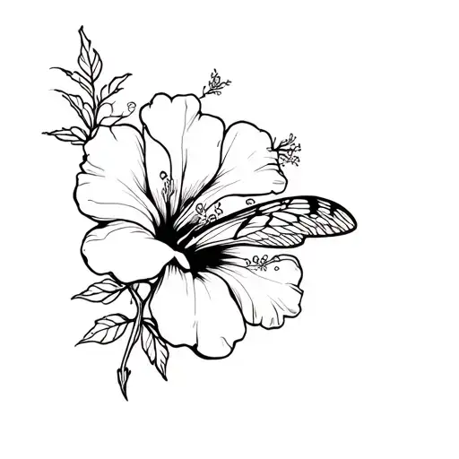 Hibiscus Flower And Moth And