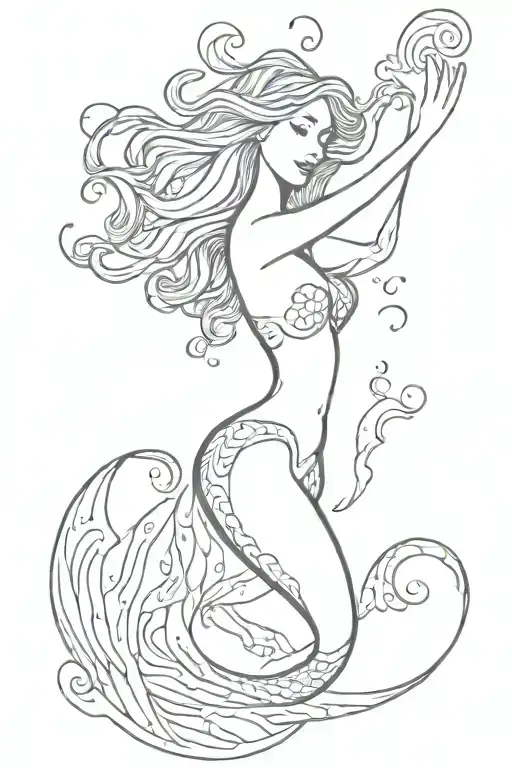 A Mermaid Surrounded By Psychedelic Ocean Waves