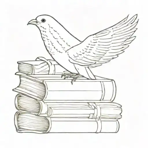 Create A Fine Line Tattoo Of A Dove Peacefully Resting On Small Stack Of Books Make It Minimalistic