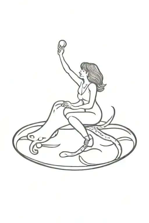 A Woman Riding A Flying Spaghetti Monster