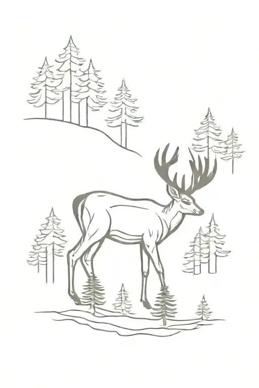 Deer And Pine Trees