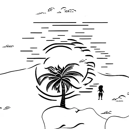 Kickboxer On Island With Palm Tree