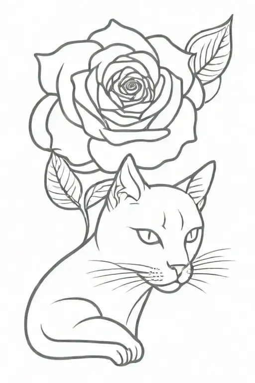 Cat And Rose Intertwined