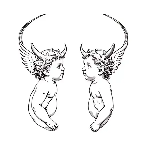 And Cherub And Devil Cherub Facing Each Other