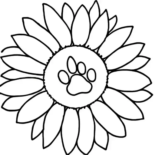 A Minimalist Sunflower With A Hidden Paw Print In The Center