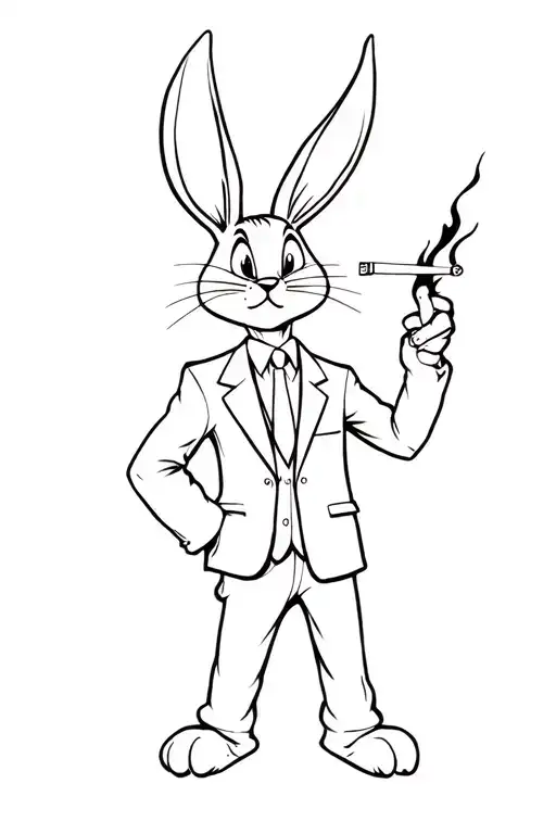 Bugs Bunny In Suit With Cigarette Burning Black
