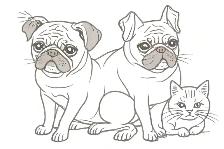 Pug And Cat Together