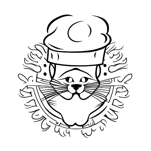 A Minimalist Tattoo Of A Chef's Hat With A Cat Face Incorporated