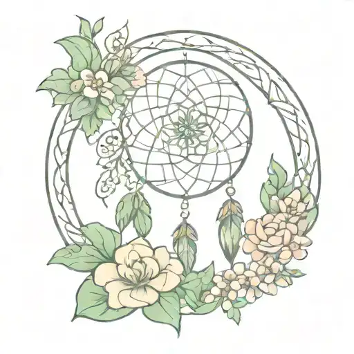 A Dream Catcher Filled With Intricate Irish Celtic Knot Designs And Surrounded By Blooming Flowers