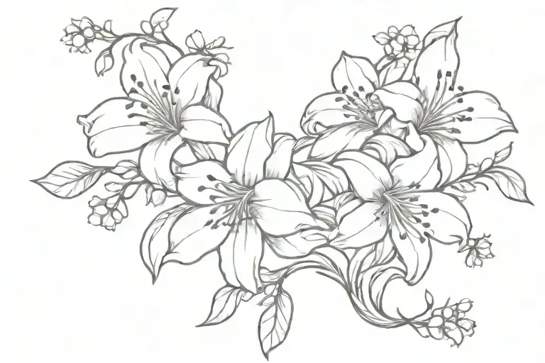 Lilly Flowers And Hawthorn Flowers With A Blank Space In The Middle