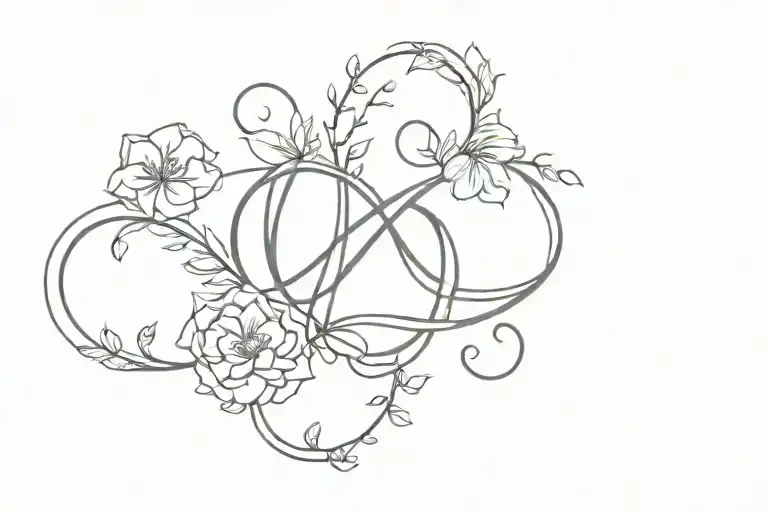 Infinity Symbol Incorporating Letters M And J With Flowers Around The Symbol