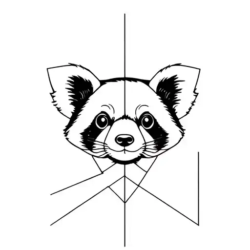 Red Panda And Katta Art Deco Geometric Line Art