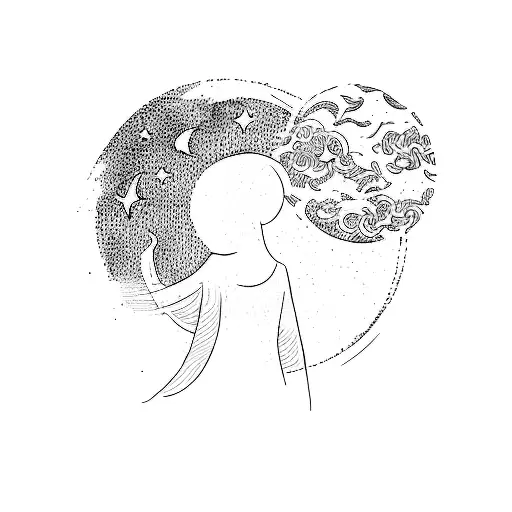 A Woman Standing Next To The Moon