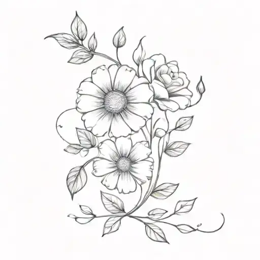 A Daisy And Rose And Morning Glory Vine