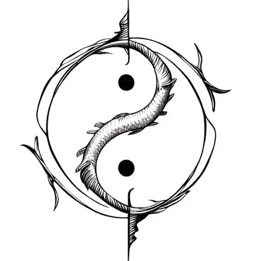 Spear Gun And Fish Yin Yang Symbol Formed