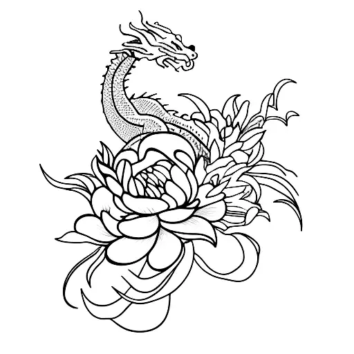 Dragon With Spider Lilies And Peonies