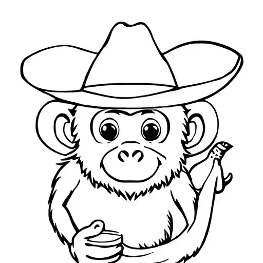 Monkey In Cowboy Hat Holding Banana Clipart