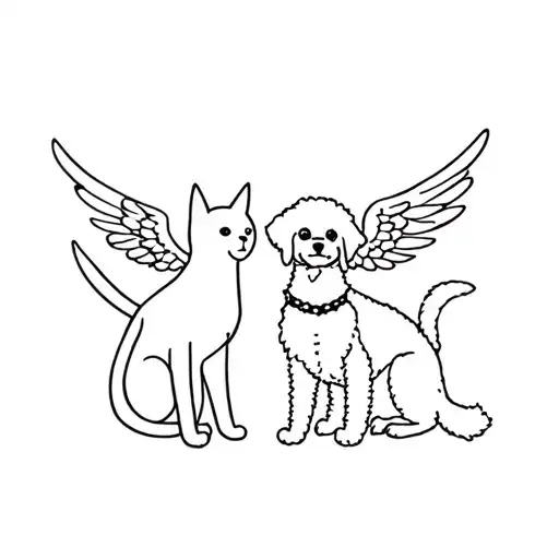 A Cat And A Poodle Small Black Dog With Angel Wings