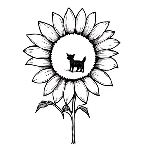 A Minimalist Sunflower With A Small Dog Silhouette Hidden In The Petals