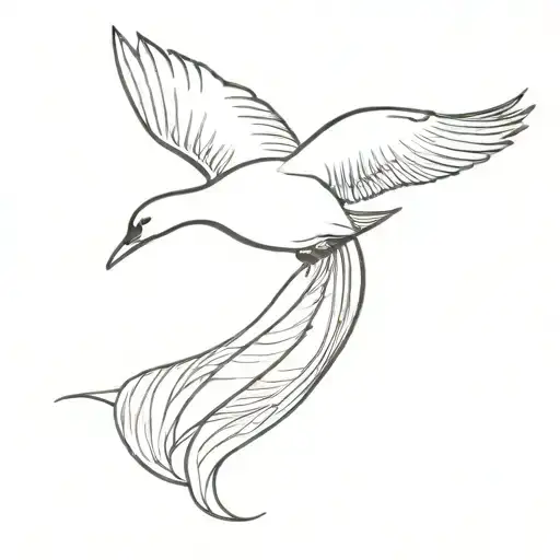 Fine Line Flying Goose With Feather